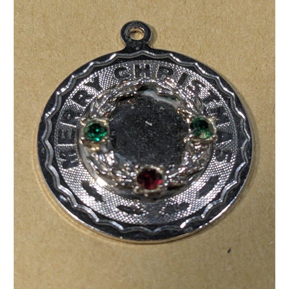 VTG Charm for Bracelet MERRY CHRISTMAS by Spencer Sterling Red  Green Pendent